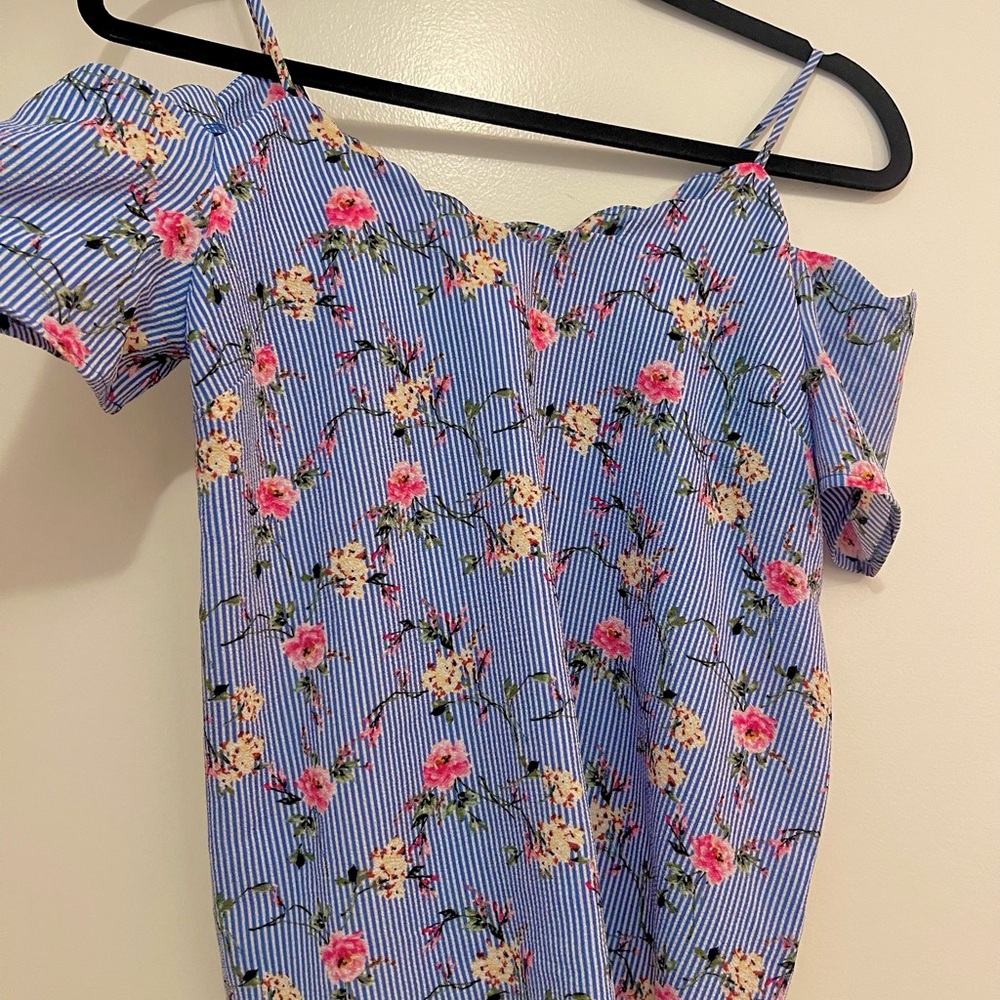 Floral Blue Short Sleeve Top